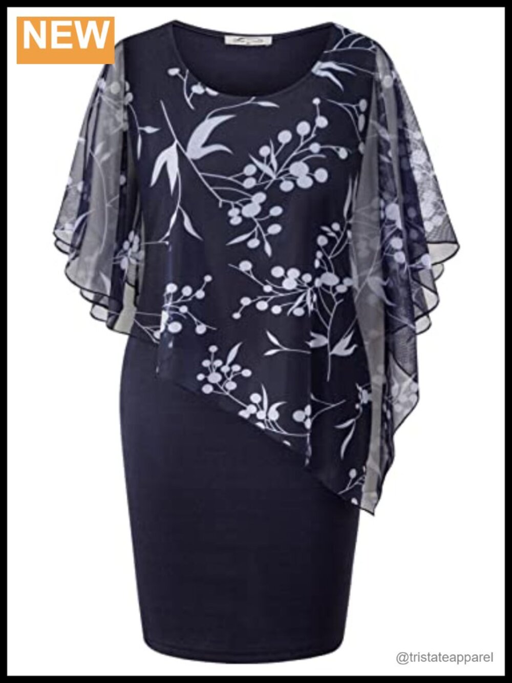 Women's Mesh Cape Overlay Bodycon Knee Length Pencil Dress Wedding Guest